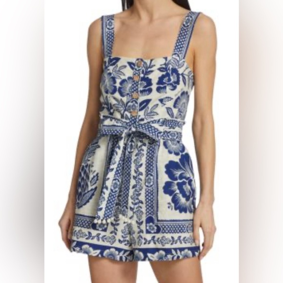 FARM Rio Blue and White Floral Jumpsuit - Size S - Picture 1 of 11